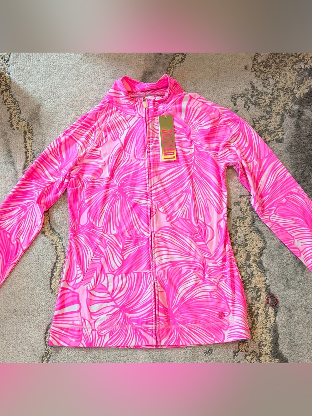 NWT Lilly Pulitzer Pink and White Luxletic Zip Up Jacket Top Size S